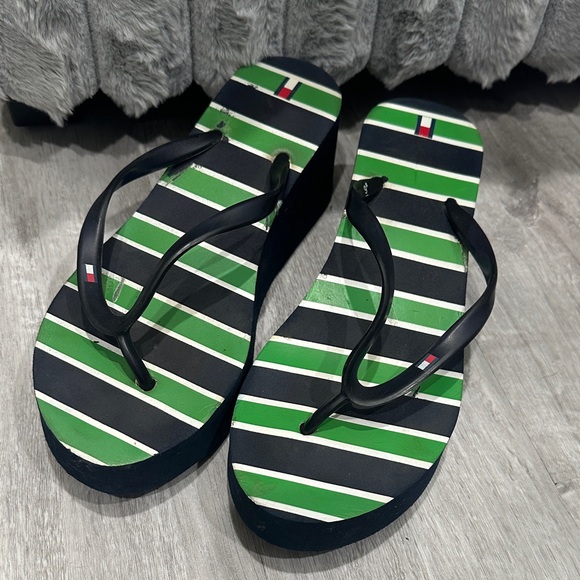 Tommy Hilfiger Shoes - Tommy Hilfiger Green and Black Striped Flip Flops